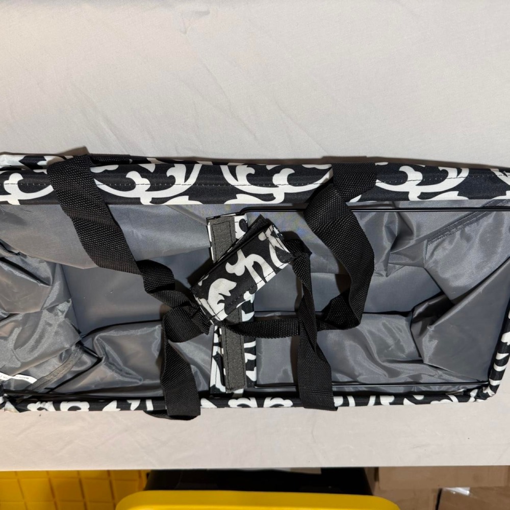 Black White Damask Cooler Bag Insulated XL Utility Tote Collapsible Picnic Bag
